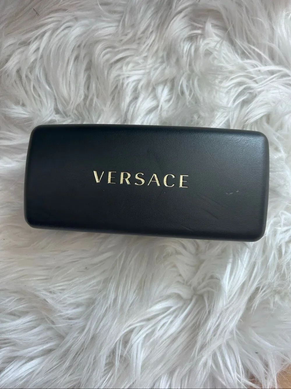 Versace Black Hard Shell Eyeglass Sunglasses Case Gold Logo Luxury Accessory